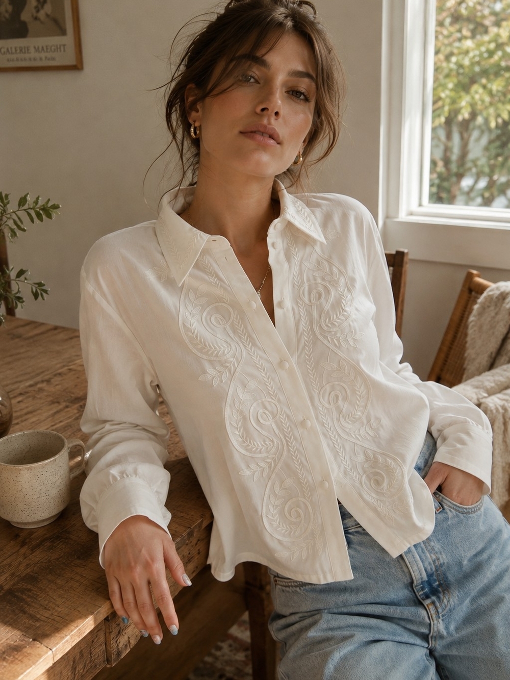 🤍 Classique Collections Vintage White Embroidered Blouse | Size Small